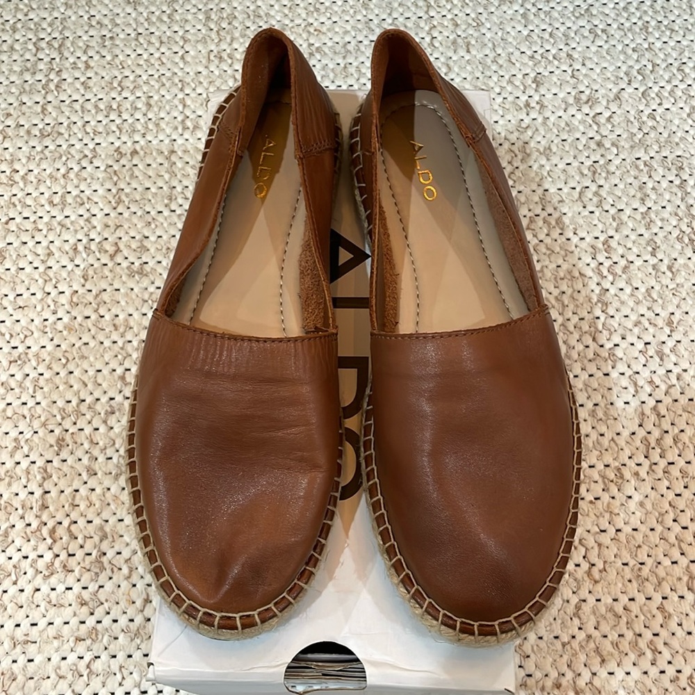 Aldo Brown Leather Espadrille Flats